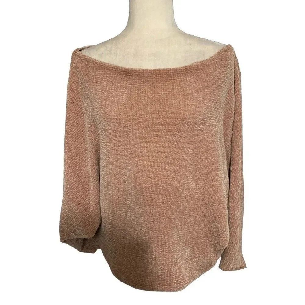 zara knit womens solid pink velvet long sleeve oversized sweater top small